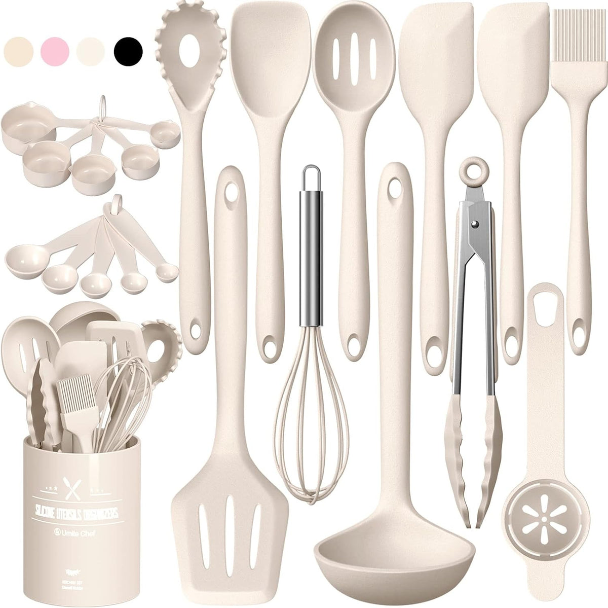 Silicone Kitchen Utensils Set, Umite Chef 22Pcs Cooking Utensils Spatula Set, Heat Resistant Non-Stick Silicone, Dishwasher Safe Cooking Gadgets Tools Set(Black)