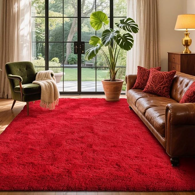 4x6 Ft Red Shag Rugs for Bedroom Living Room Decor, Ultra Soft Fluffy Furry - Image 2