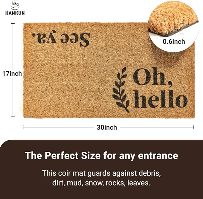 KANKUN Coco Coir Door Mat with Heavy Duty Backing, Welcome Doormat, Doormat - Image 3