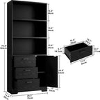 IRONCK 71 in Bookshelf with Doors and Drawers, Industrial Tall Bookcase