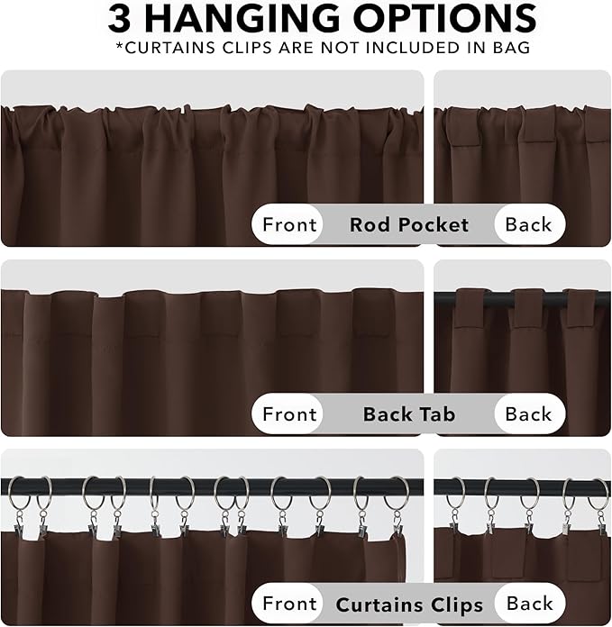 Deconovo Blackout Curtains, Thermal Insulated, W52 x L63 2 Panels, Back Tab - Image 2