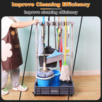 Mobile Mop and Broom Holder，Efficient Storage Solution for Cleaning Tools Keep Your Tools Handy and Organized
