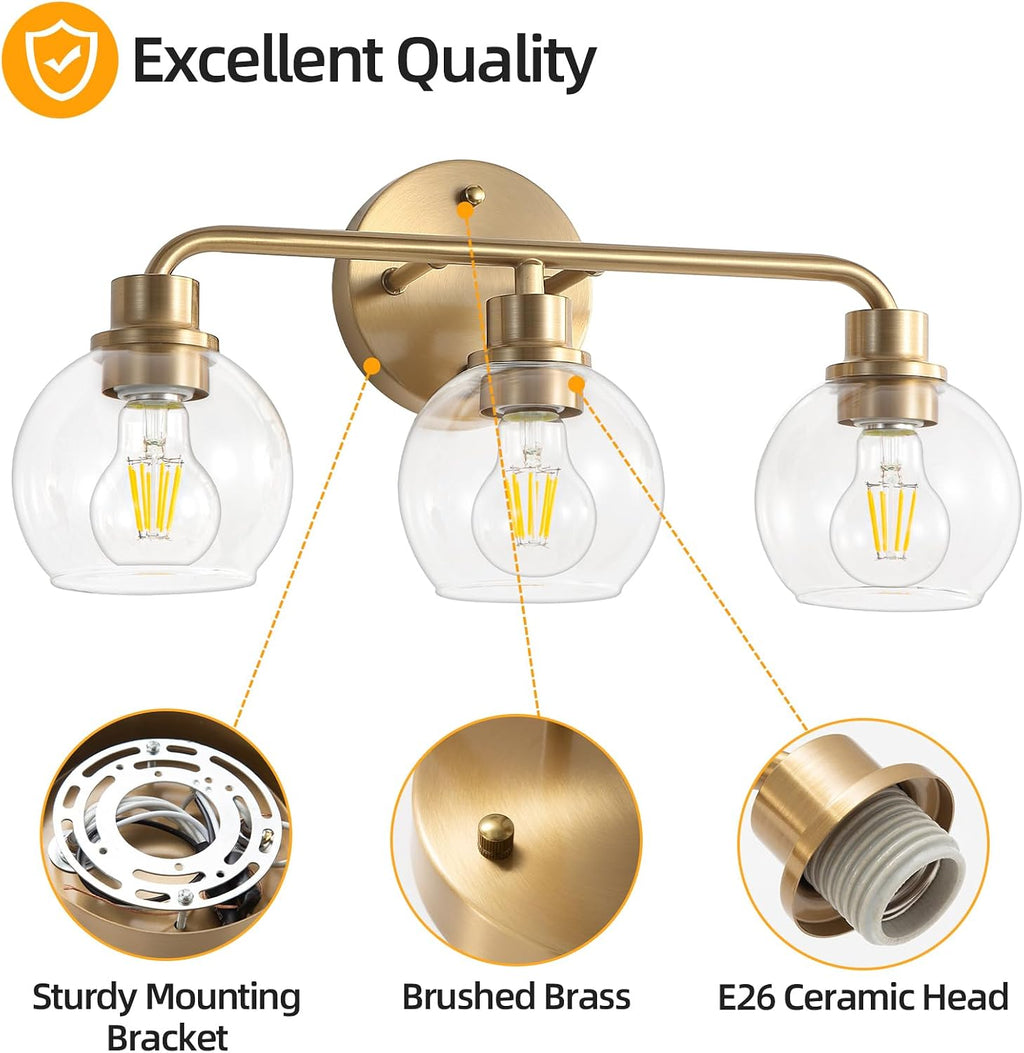Bathroom Light Fixtures Gold Vanity Light 3 Light Brushed Brass