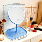 Heart Vanity Mirror, 3 Light Colors, Blue