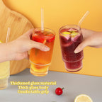 Glass Cups Set with Straw/Bamboo Lid, 12 oz Stackable Serving Drinking Glasses, Ideal for Whiskey/Cocktails/Juice/Coffee/Beer, Dishwasher Safe, 3 Patterns of Vintage Glassware Sets (6 Pcs)