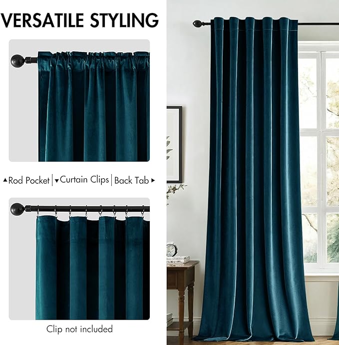 MIULEE Blue Velvet Curtains 96 inches 2 Panels - Image 2