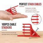 50 Pcs Cable Stacker Wire Staples, Plastic Clips with Nail, Red
