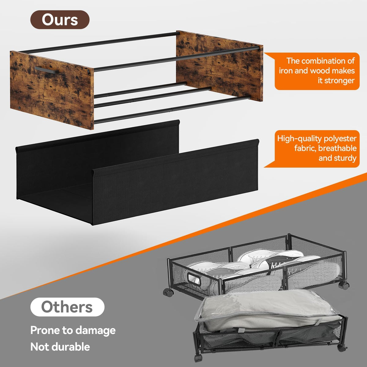 Under Bed Storage with Wheels, Space Saving, Tall Size 90L