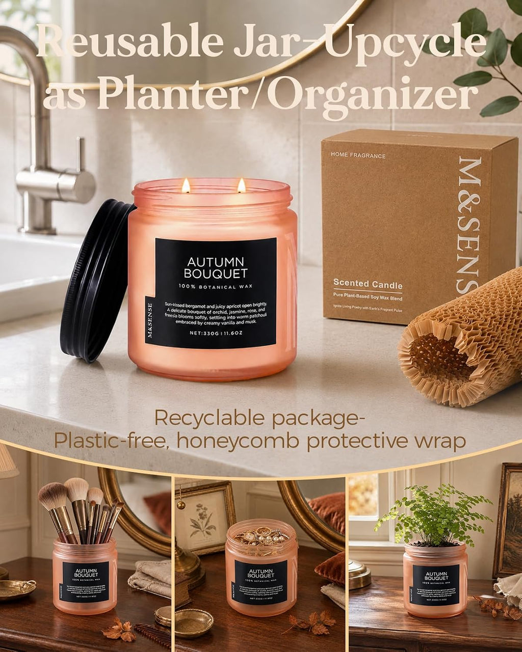 M&SENSE Cranberry Orange Spice Scented Candle for Fall Holiday Home Decor