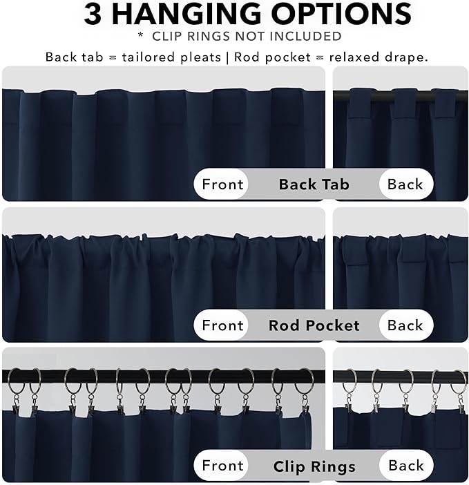 Deconovo Blackout Curtains, Thermal Insulated, W70 x L63 2 Panels, Back Tab - Image 2
