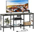 Furologee TV Stand with Power Outlets, Entertainment Center with Open Storage Shelves for TVs up to 55 Inch, Media Console Table with Soundbar Shelf for Living Room, Bedroom, Black Oak