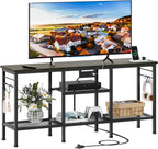 Furologee TV Stand with Power Outlets, Entertainment Center with Open Storage Shelves for TVs up to 55 Inch, Media Console Table with Soundbar Shelf for Living Room, Bedroom, Black Oak