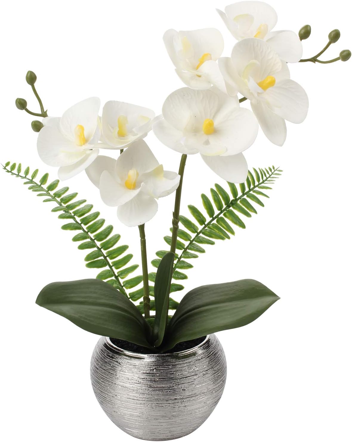 Briful 13" Small Artificial Orchid Flowers in Silver Ceramic Pot, Blue Faux Phalaenopsis Silk Orchid Arrangement Fake Orchid Plant for Bathroom Vanity Office Desk Shelf Coastal Home Decor