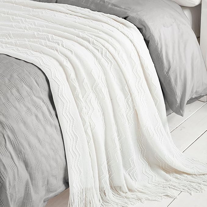 BOURINA Off White Throw Blanket 50x60 Inches Throw Textured Solid Soft Sofa - Image 5