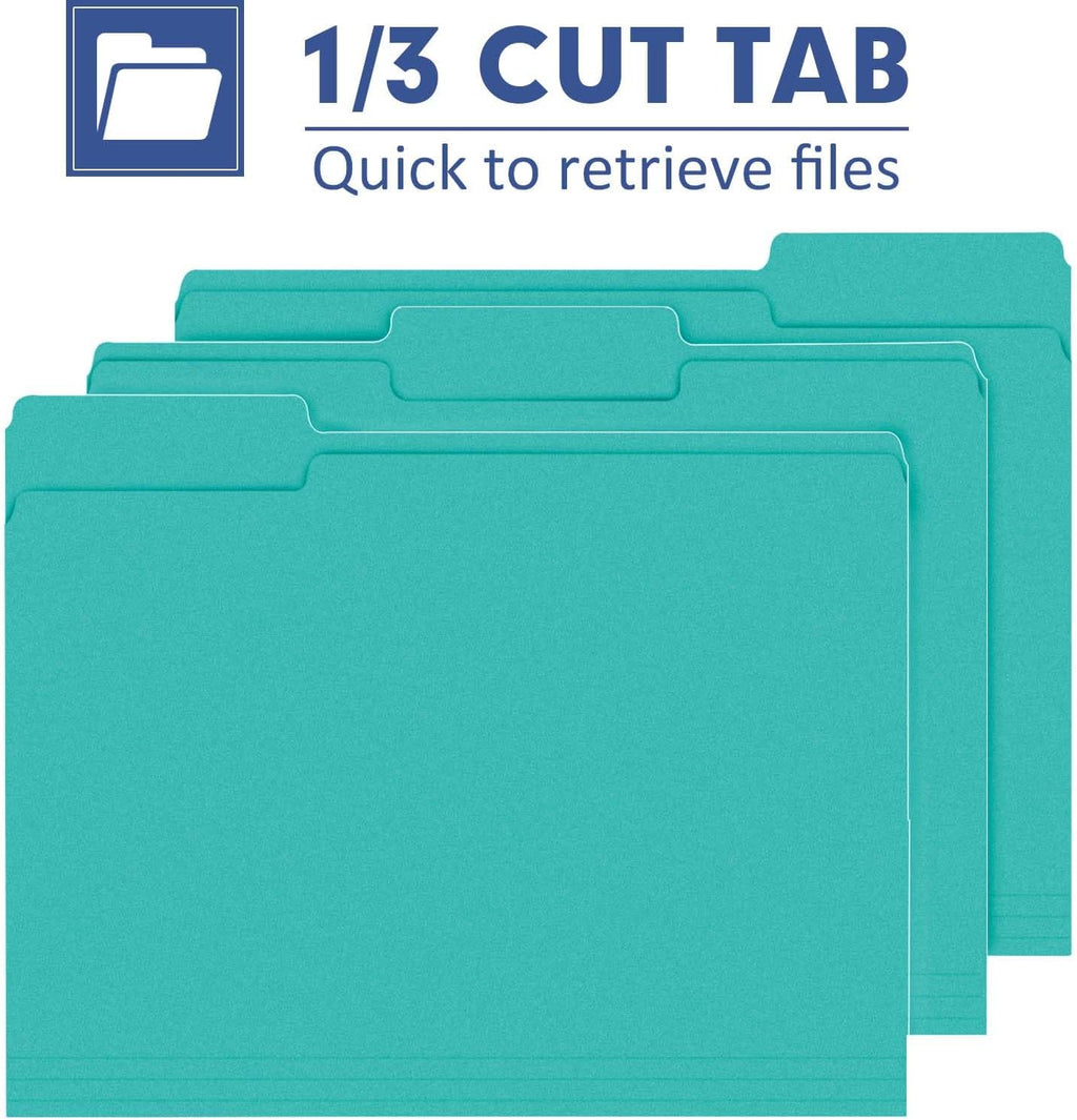 PANDRI Colored File Folders, 120 Pack 1/3 Cut Tab File Folder, Aqua