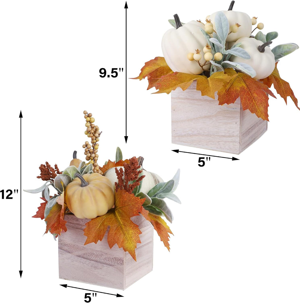 winemana Fall Decorations Artificial Pumpkin Gourd Berries Leaves, 2 Pack