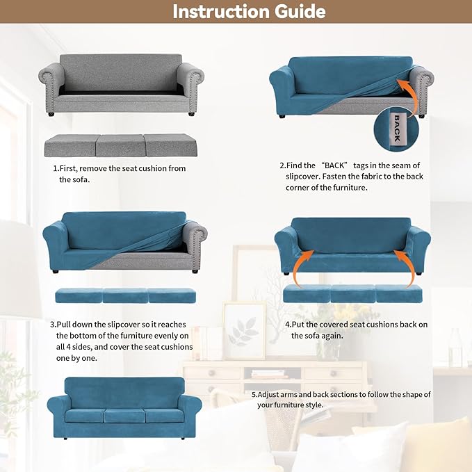 WEERRW 4 Pieces Velvet High Stretch Couch Covers - Image 6