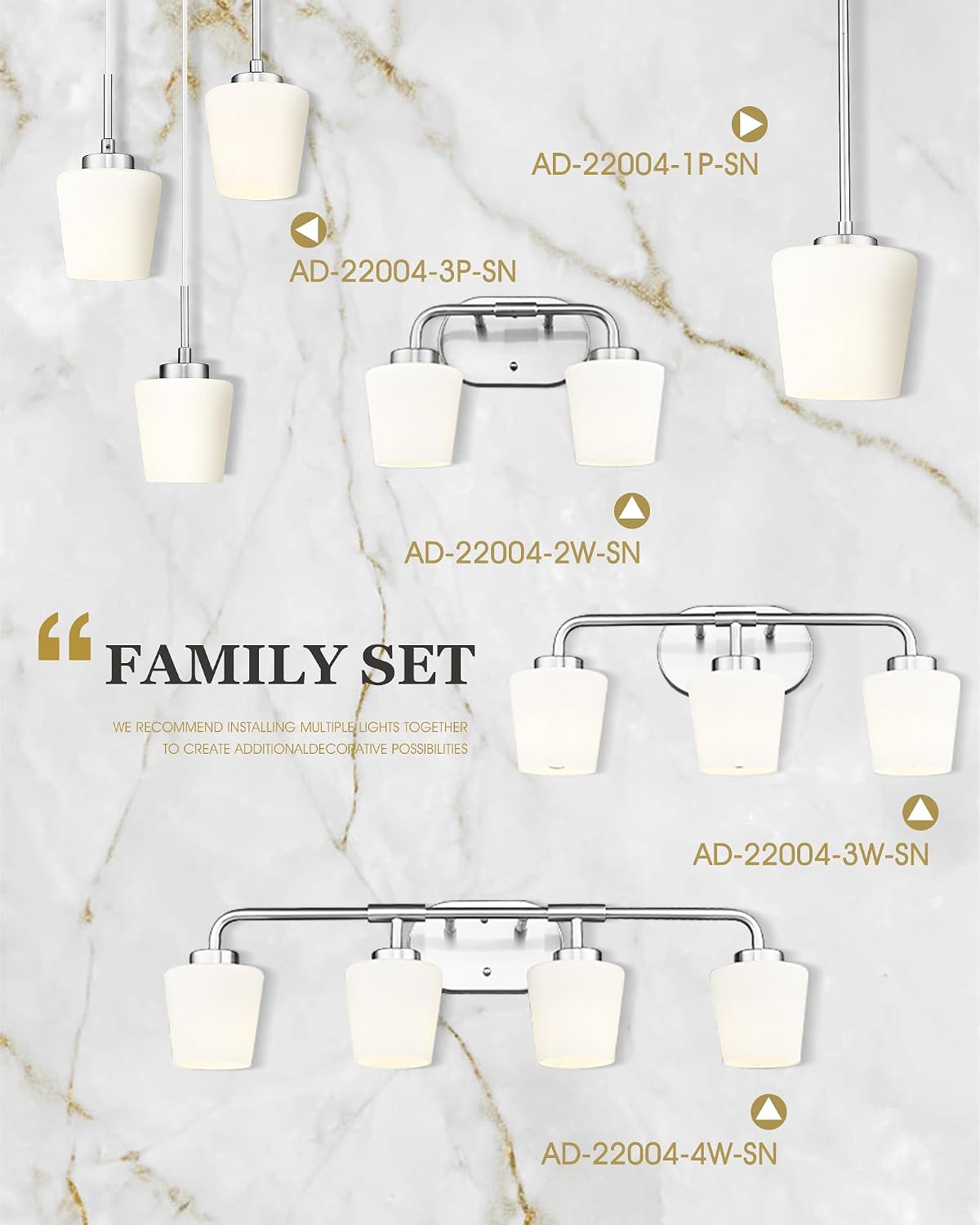 2-Light Brushed Nickel Bathroom Vanity Light, Milk White Glass