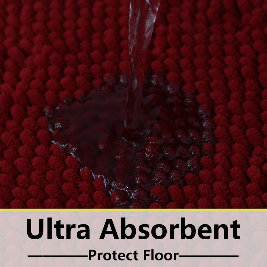 BOANKODU Bathroom Rugs 36x24, Extra Soft Absorbent Chenille Bath Rugs, PVC Backing Quick Dry, Machine Washable Bath Mats for Bathroom Floor, Tub and Shower, Home Decor Accessories,Burgundy
