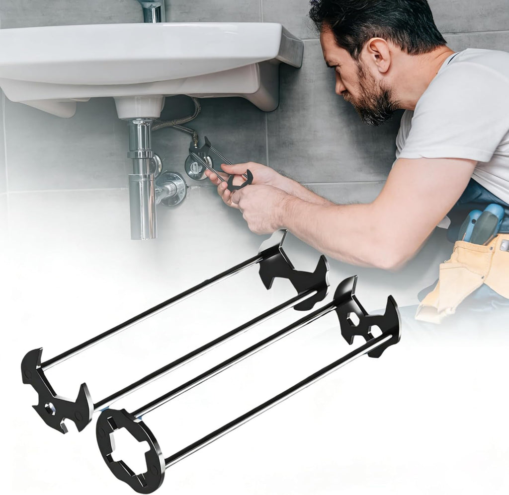 2PCS Multifunctional Basin Wrench Faucet Tool for Tight Space with 11 Sizes