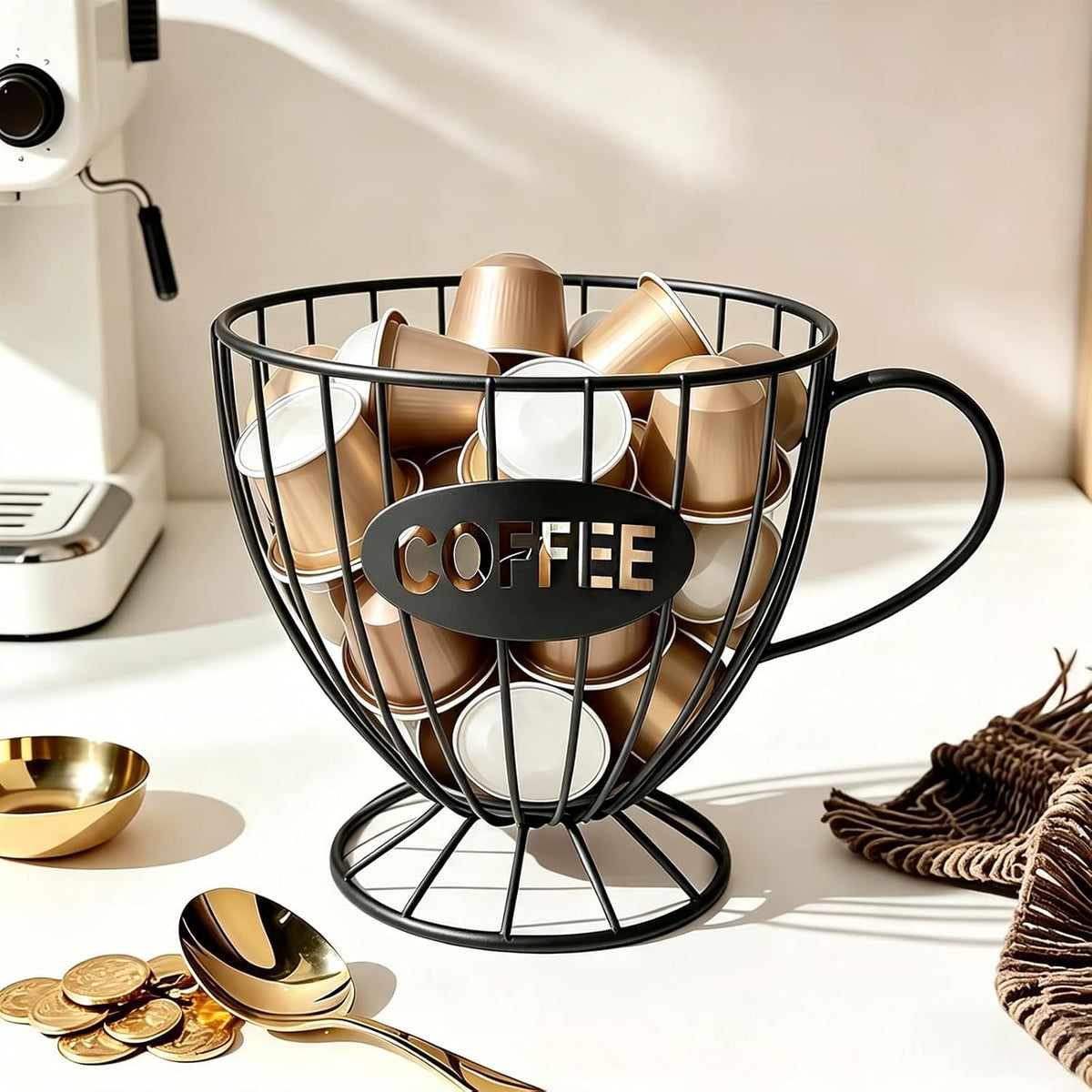 Coffee Pod Holder, Large Capacity K Cup Holder Coffee Capsule Storage Basket Tea Organizer for Countertop Kitchen Bar (Pink)