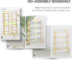 4NM No Assembly Extra Wide 4 Tier Folding Bookshelf Storage Shelves Vintage Bookcase Standing Racks for Bedroom Living Room Home Office
