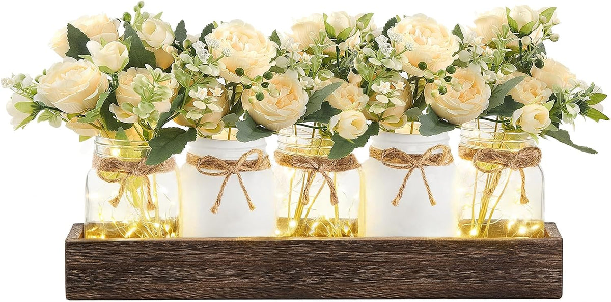 Mkono Fall Centerpieces for Tables Dining Room Decor with Mason Jar Lights