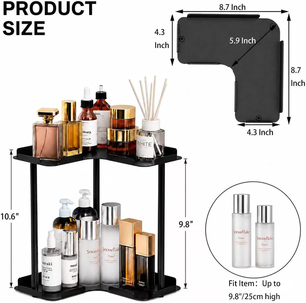 2 Tier Corner Bathroom Counter Organizer Storage Shelf, Black