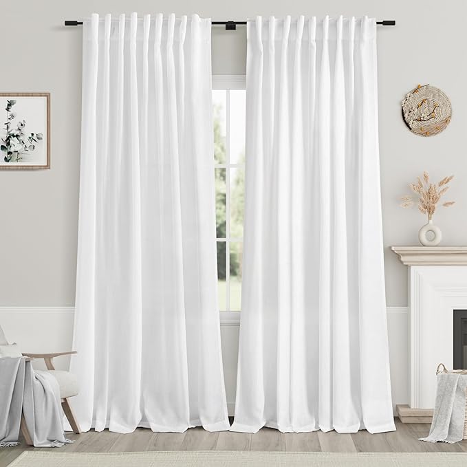 White Linen Curtains 84 inches Long by Nanspring
