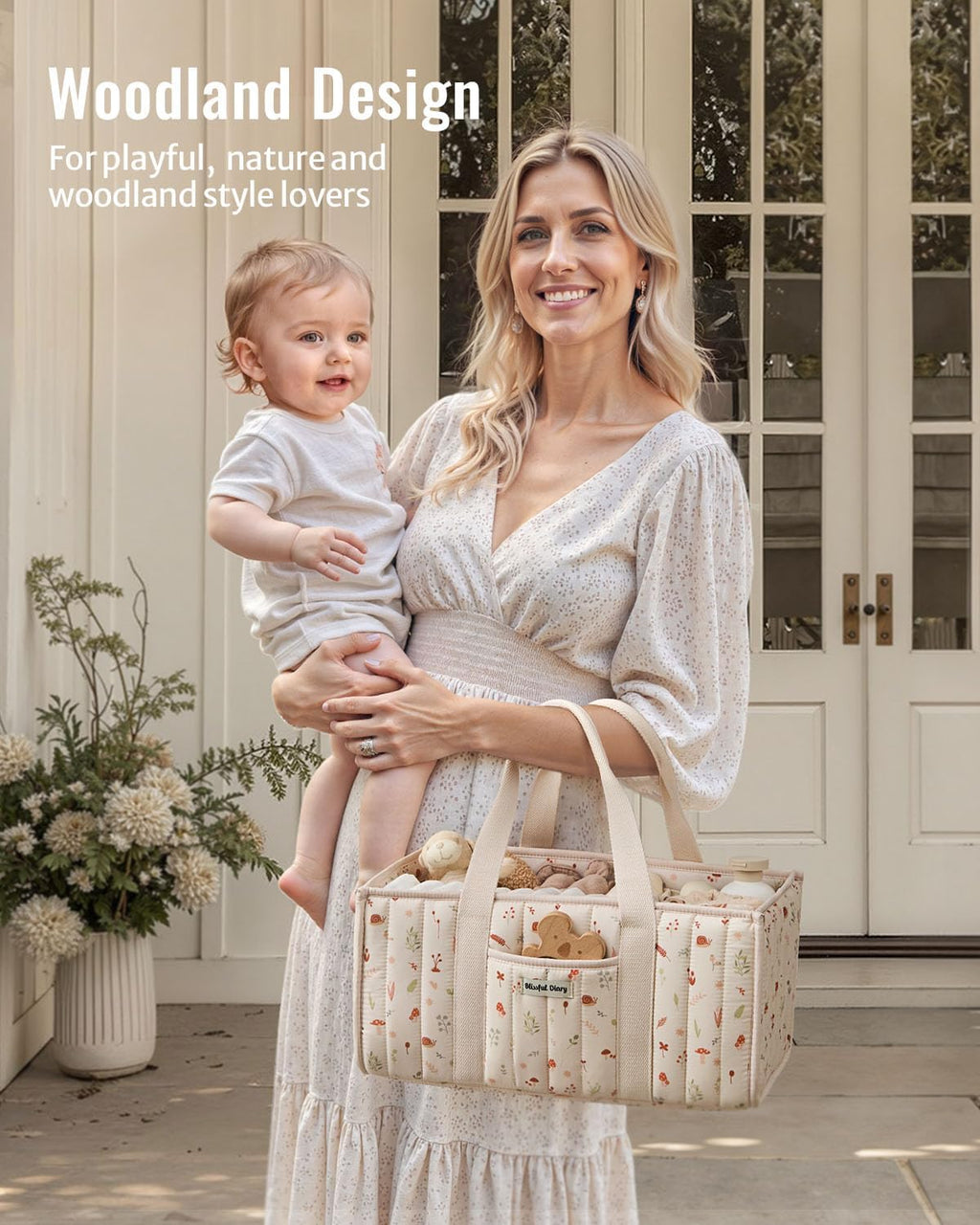 Blissful Diary Diaper Caddy Organizer, Storage Basket, Woodland Cream