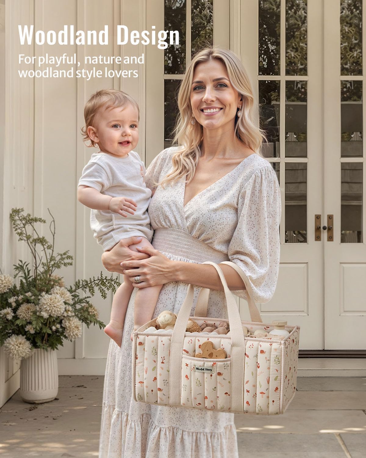 Blissful Diary Diaper Caddy Organizer, Storage Basket, Woodland Cream