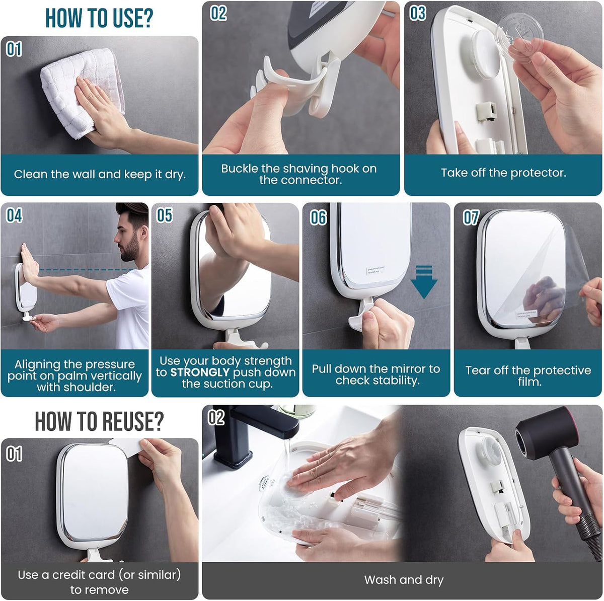 TAILI Shower Mirror Fogless, Shaving Mirror for Shower, Anti-Fog Mirror