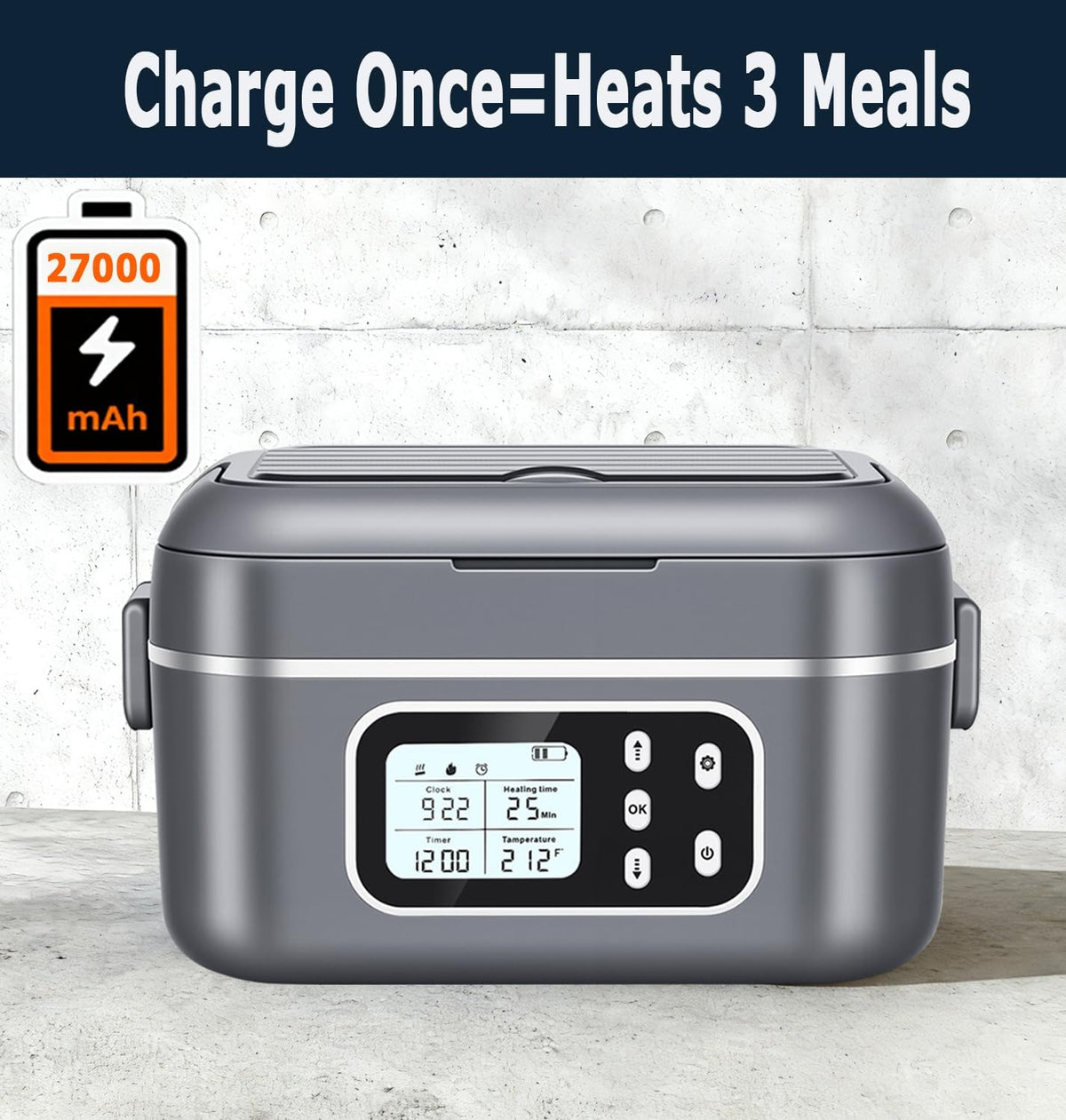 27000mAh Cordless Electric Heated Lunch Box for Adults 2 x 6.3 cups