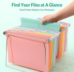 SUNEE Plastic Hanging File Folders,12 Pack Letter Size Hanging File Folders with 1/5-cut Tabs,Stay Organized for Your Home and Office Bulk File,Documents and Paper,6 Pastel Colors