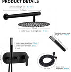HUCKLE Matter Black Shower Faucet Set, 10 Inch Round Rainfall Shower System