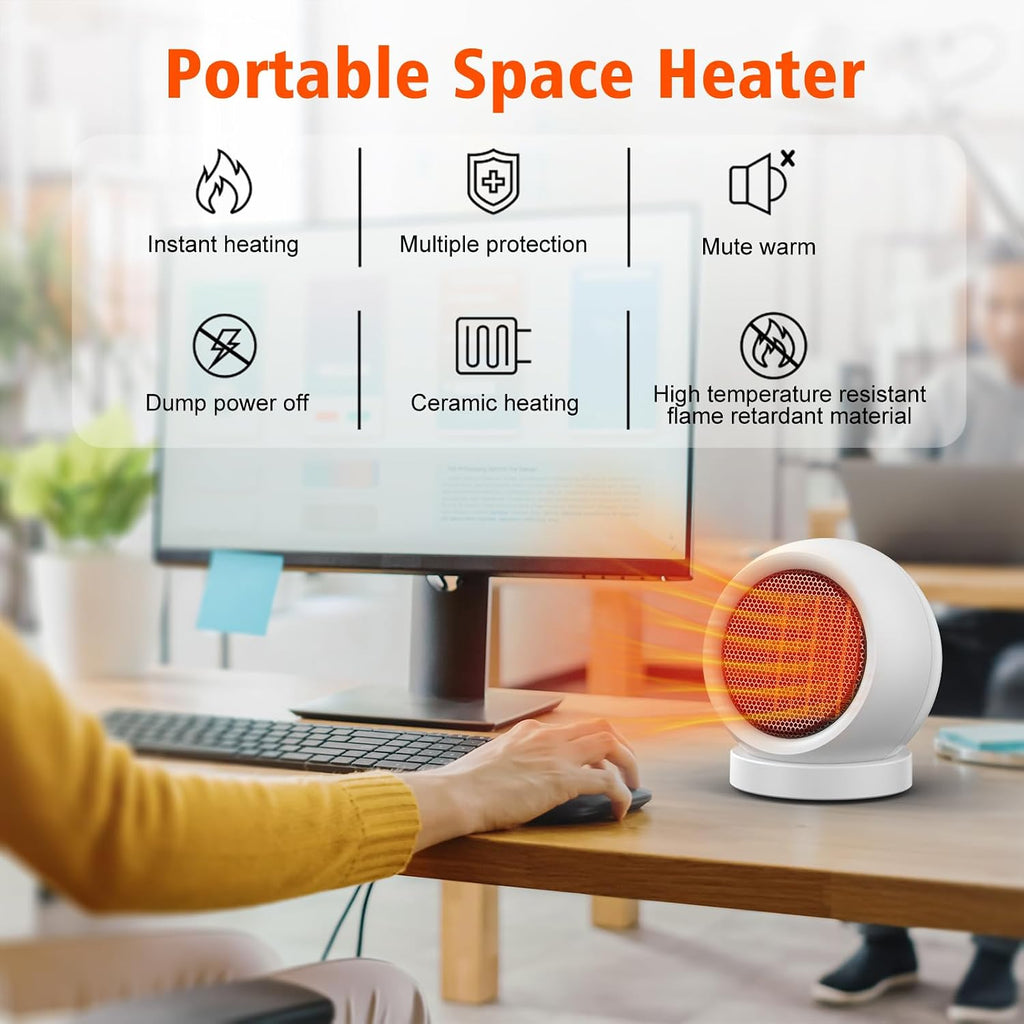 Space Heater, 600W Ceramic Desk Heater for Indoor Use, White