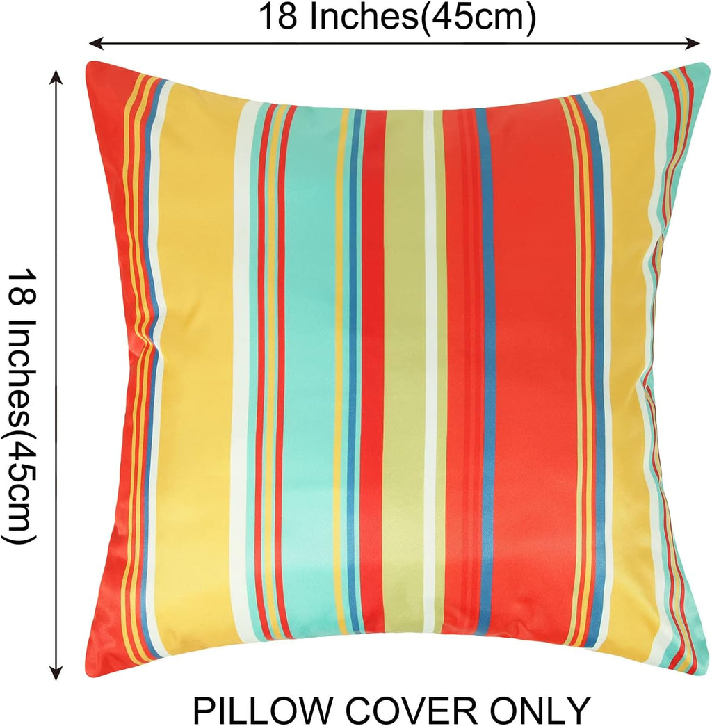 Pyonic Outdoor Pillow Covers 16x16 Inch Waterproof Decorative Stripe Throw Pillow Covers for Couch Chair Patio Porch, Pack of 2(Colorful Red)