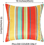 Pyonic Outdoor Pillow Covers 16x16 Inch Waterproof Decorative Stripe Throw Pillow Covers for Couch Chair Patio Porch, Pack of 2(Colorful Red)