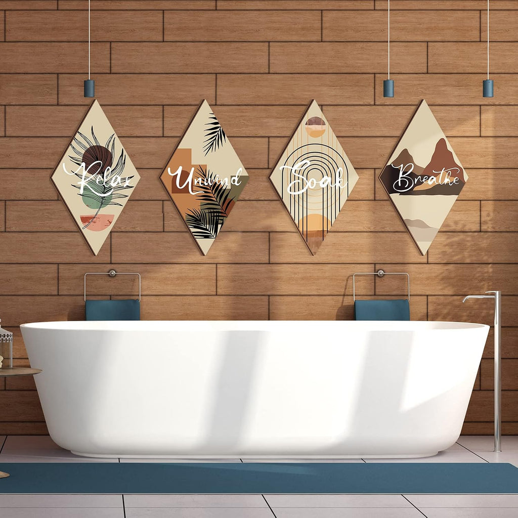 FairySandy 4 Pcs Boho Bathroom Wall Decor 11.8 x 6.7 In Boho Bathroom Decor