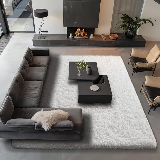 Ophanie Area Rugs 9x12 Living Room, Large White Bedroom Carpet, Big Shag Indoor - Image 3