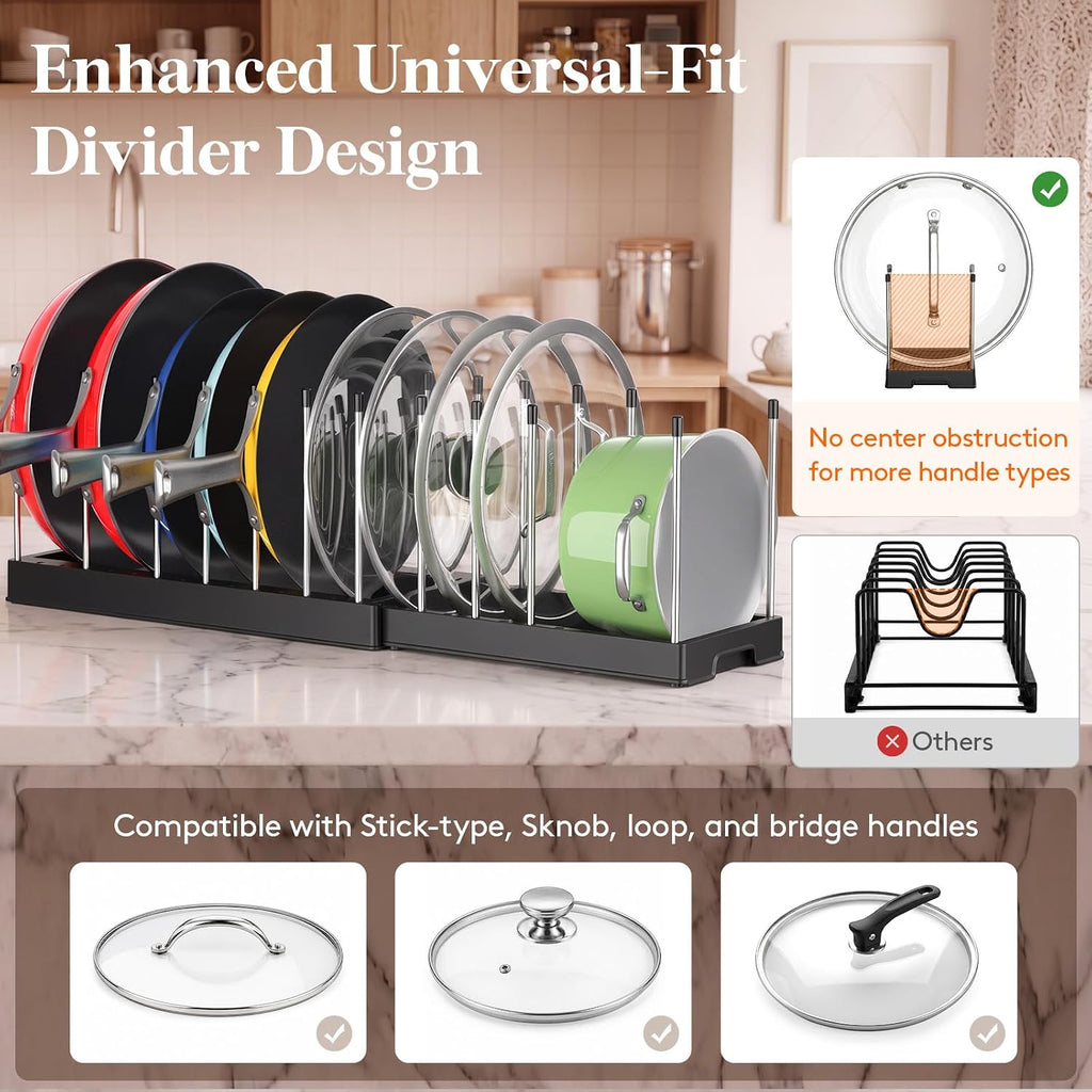 Lifewit Expandable Pot Lid & Pan Organizer for Cabinet with 11 Dividers