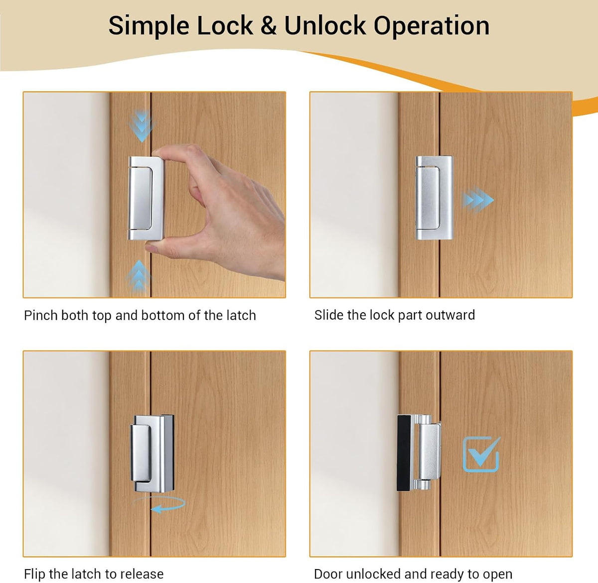 Home Security Door Reinforcement Lock, 800 Lb, Inward Swing Doors, 2 Pack