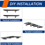 Soywey 2-Pack 1.5x3FT Garage Shelving 17.7-inch-by-35.8-inch Wall Shelf Garage Storage Rack Wall Mounted Floating Shelves, Black