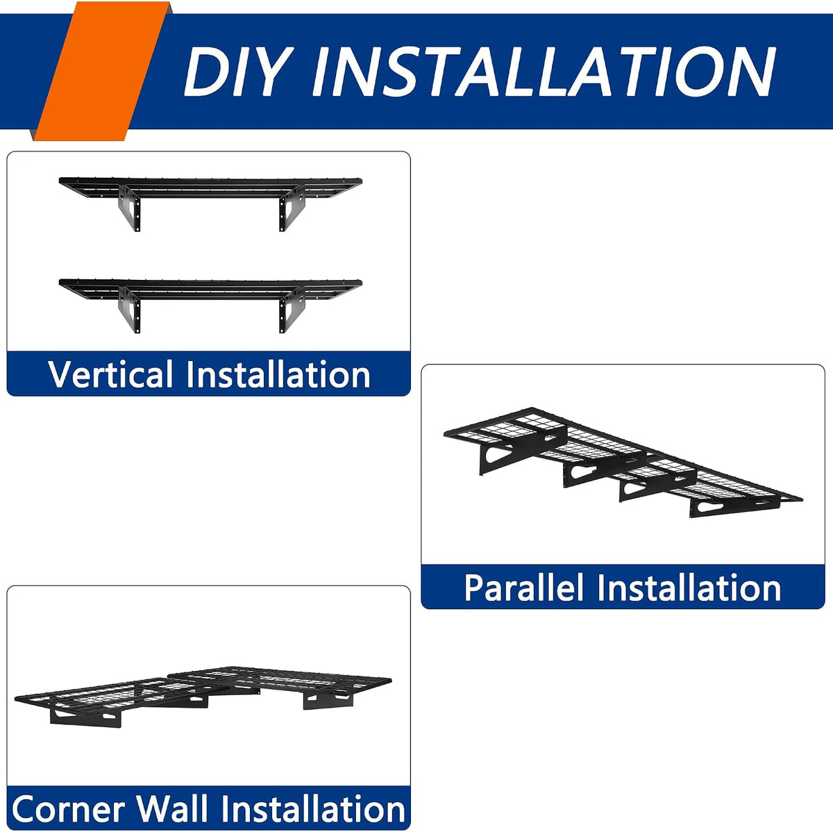Soywey 2-Pack 1.5x3FT Garage Shelving 17.7-inch-by-35.8-inch Wall Shelf Garage Storage Rack Wall Mounted Floating Shelves, Black