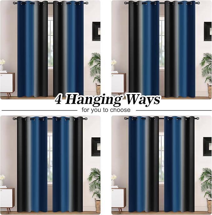 Yakamok Blackout Ombre Dark Blue and Black Curtains - Image 2