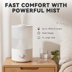4L Humidifier for Large Room - High Mist Output, 60 HR Runtime, Ultrasonic Top Fill Humidifiers for Bedroom, Easy to Use & Clean for Home & Baby