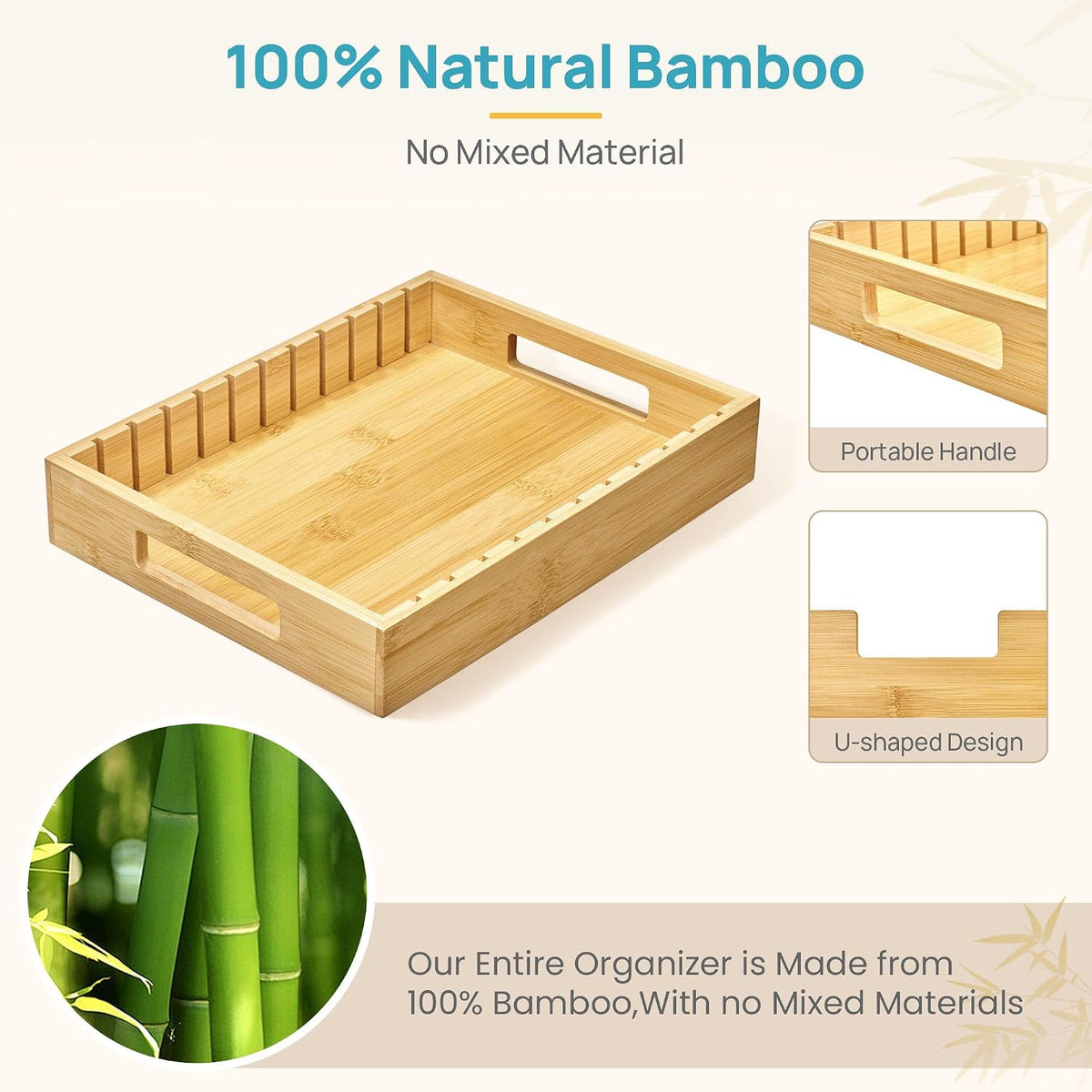 Vtopmart Bamboo Lid Organizers for Kitchen Cabinet Organizer with 7 Section