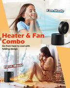 CUSIMAX Space Heater for Indoor Use, Mini Heater Fan with Thermostat, 7H Timer, 2 Modes, 800W PTC Ceramic Heater for Room Office Desk, Instant Heating, Overheat & Tip-Over Protection
