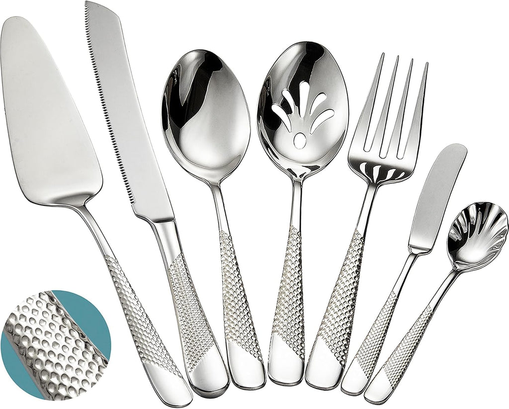Premium Hammered 18/10 Stainless Steel Serving Utensil Set, 7-Piece