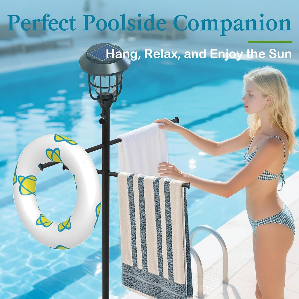Pool Towel Rack Outdoor with Lights & Wheels